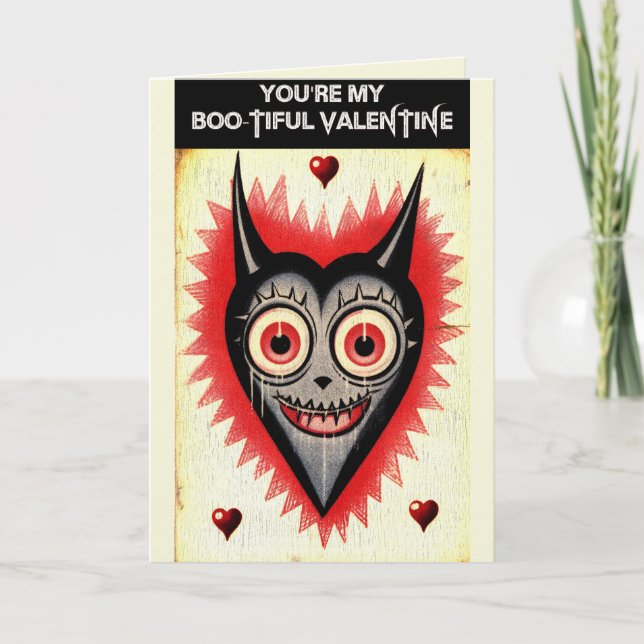 Gotisk kuslig valentin vampyrhjärta kort (Framsida)