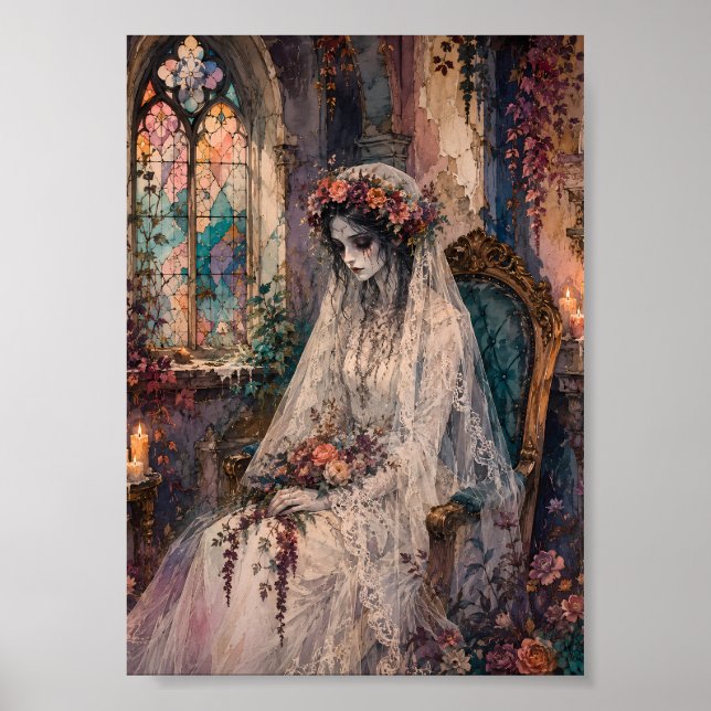 Gotisk likbrud glasmålning Whimsigoth-konst Poster (Framsidan)