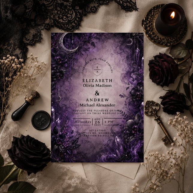 Gotisk Lila Goth-Hochzeit Inbjudningar (Skapare uppladdad)