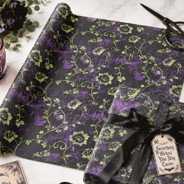 Gotisk lila & grön botanisk blommig presentpapper