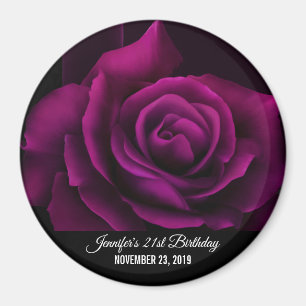 Gotisk lila-röd rosblomma partydate magnet