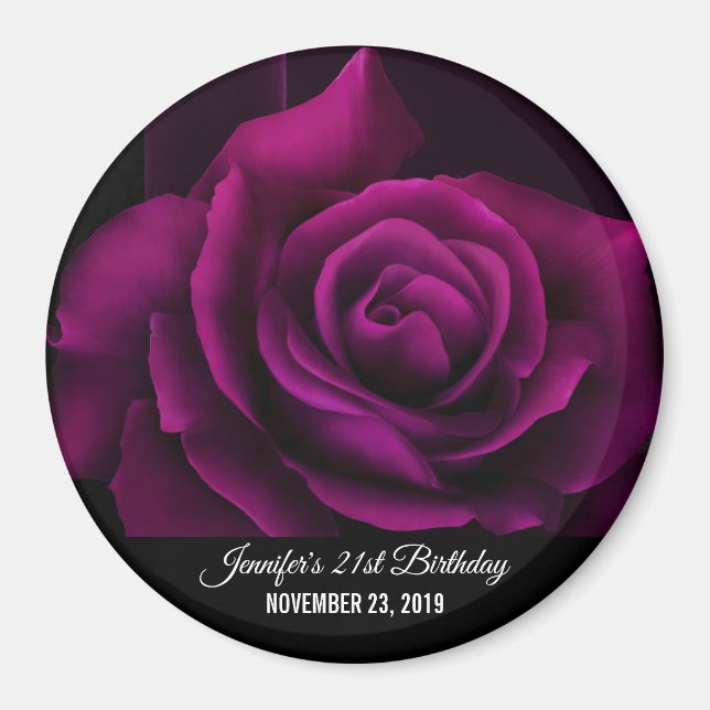Gotisk lila-röd rosblomma partydate magnet (Framsidan)