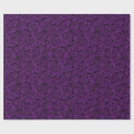 Gotisk Lila Rosor Fladdermöss Damask Blommönster Presentpapper
