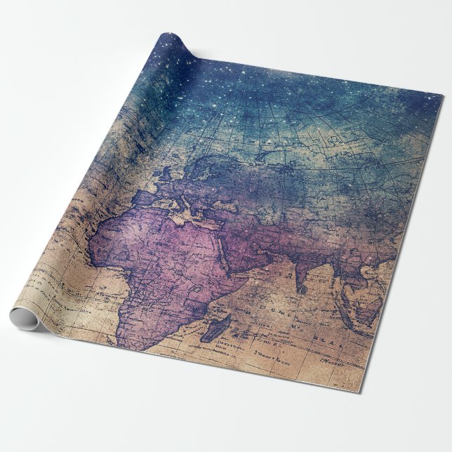 Gotisk lila vintage stjärnkarta presentpapper (Utrullad)