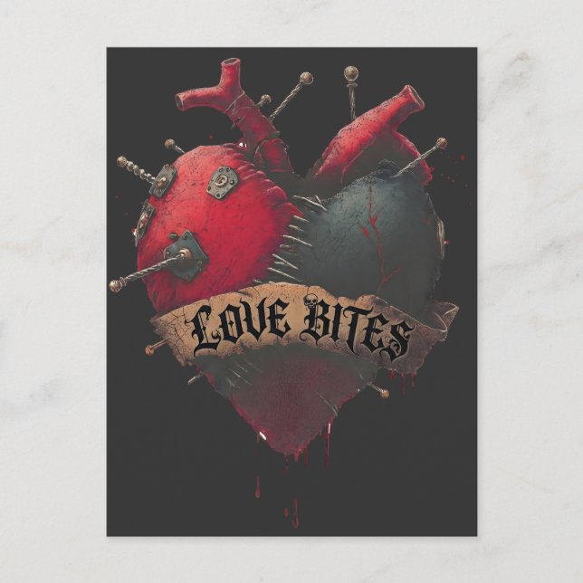 Gotisk "Love Bites" Anatomisk Hjärtillustration Vykort (Framsida)