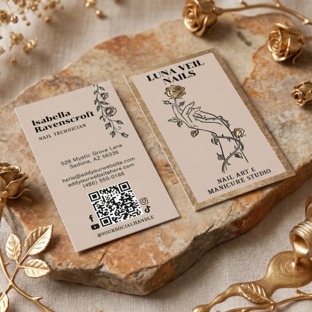 Gotisk Lyx Vintage Nagelsalong Manikyr Studio Visitkort (Gothic Luxury Vintage Nail Salon Manicure Studio Business Card)