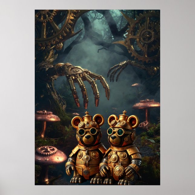 Gotisk mekanisk mörk skog Steampunk Gummibjörn Poster (Framsidan)