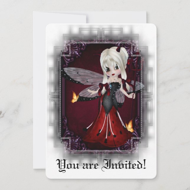 gotisk Möhippa Inbjudan Little Djävulen Ladybug 2 (Framsida)