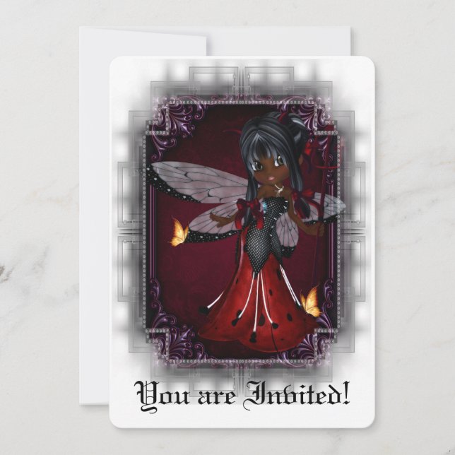 gotisk Möhippa Inbjudan Little Djävulen Ladybug 4 (Framsida)