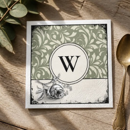 Gotisk monogram Salvia grön Damaskros Pappersservett