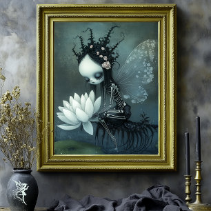gotisk Mörk Fantasy Skeleton Fairy Halloween Art Poster