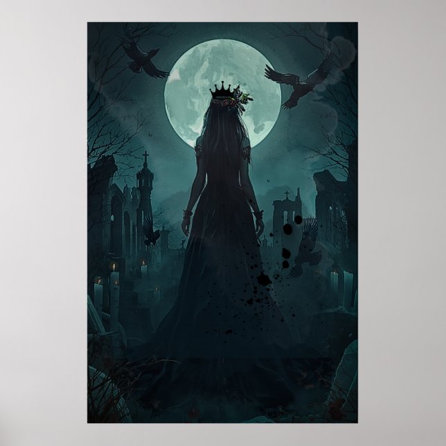 Gotisk Mörk Feministisk Månskens Korp Drottning Poster (Framsidan)