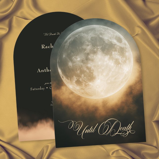 Gotisk Mörk Fullmåne Båge Bröllop Inbjudningar (Gothic Dark Full Moon Arch Wedding Invitation)