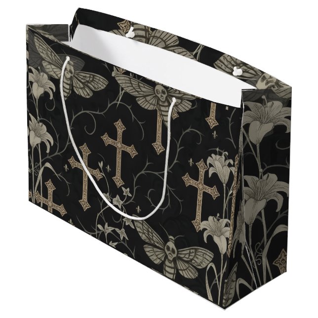 Gotisk Moth & Cross Damask Presentpresentbag (Baksidan Vinklad)