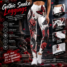 Gotisk orm & röda rosor Leggings – Mörk Fantasy B