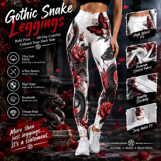 Gotisk orm & röda rosor Leggings – Mörk Fantasy B