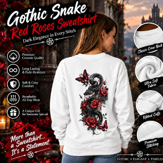 Gotisk orm & röda rosor sweatshirt – Mörk fantasy T Shirt