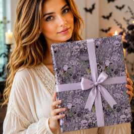 Gotisk Pastell Lila Blommig Dödskalle Vattenfärg Presentpapper