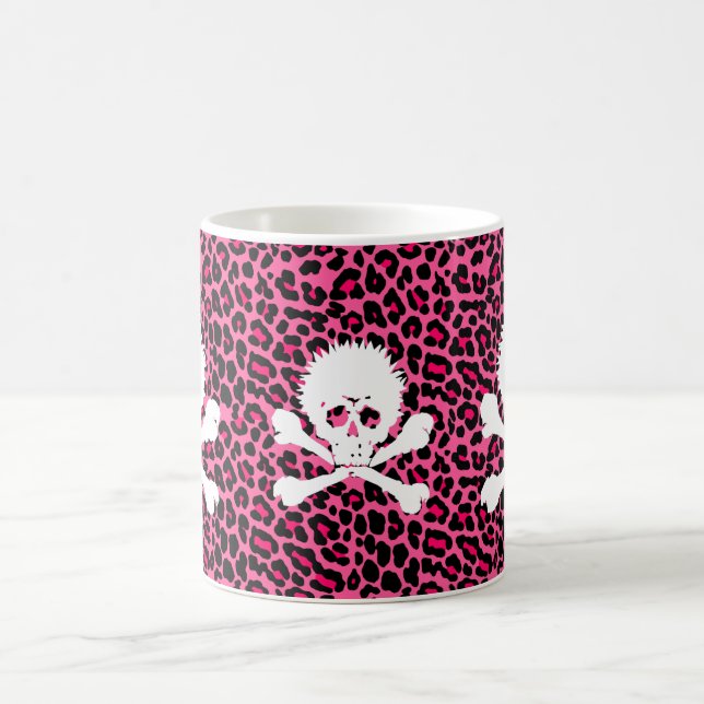 Gotisk Punk skalle med det rosa Leopardtrycket Kaffemugg (Center)