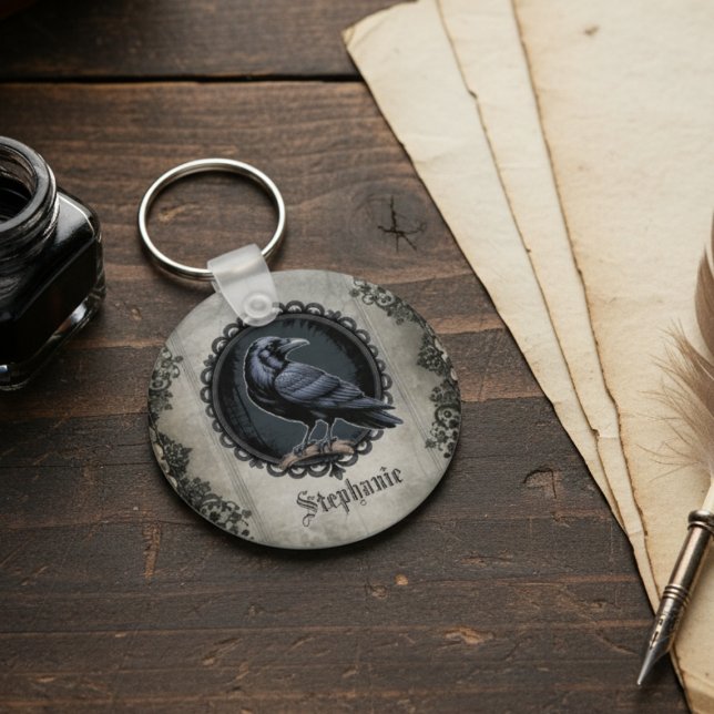 Gotisk Ravälskare Mörk Akademisk Estetik Nyckelring (Gothic raven keychain for the dark academia fan — unique birthday gift idea for him or her.)