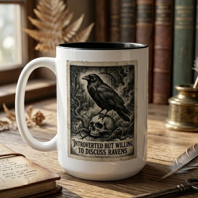 Gotisk Raven Älskare Present Introvert Humor Konst Två-Tonad Mugg (Gothic raven lover humor coffee mug)