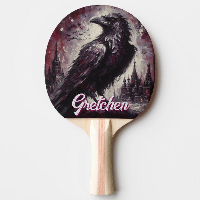 Gotisk Raven Crow Fågel Måleri Personlig Pingisracket (Framsidan)