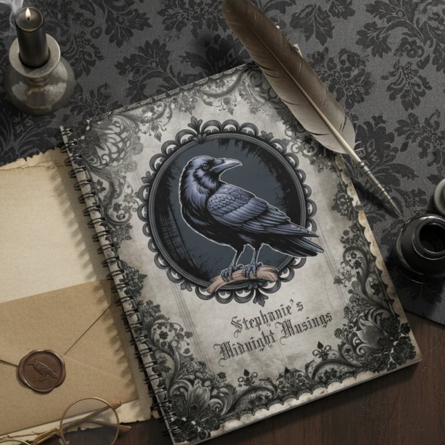 Gotisk Raven Mörk Akademi Anteckningsbok (Personalized spiral bound raven journal)