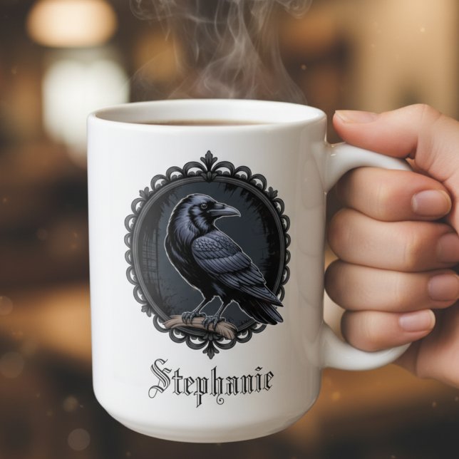 Gotisk Raven Mörk Akademi Kaffemugg (Dual sided gothic raven personalized coffee mug)