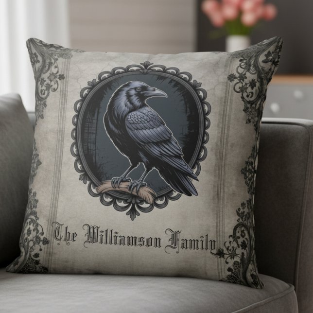 Gotisk Raven Mörk Akademi Kudde (Personalized vintage black raven pillow)