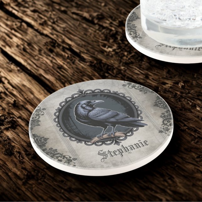 Gotisk Raven Mörk Akademia Underlägg (Gothic raven personalized drink coaster)