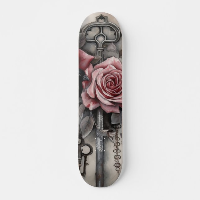 Gotisk Raven & Roses Skateboard  (Framsida)