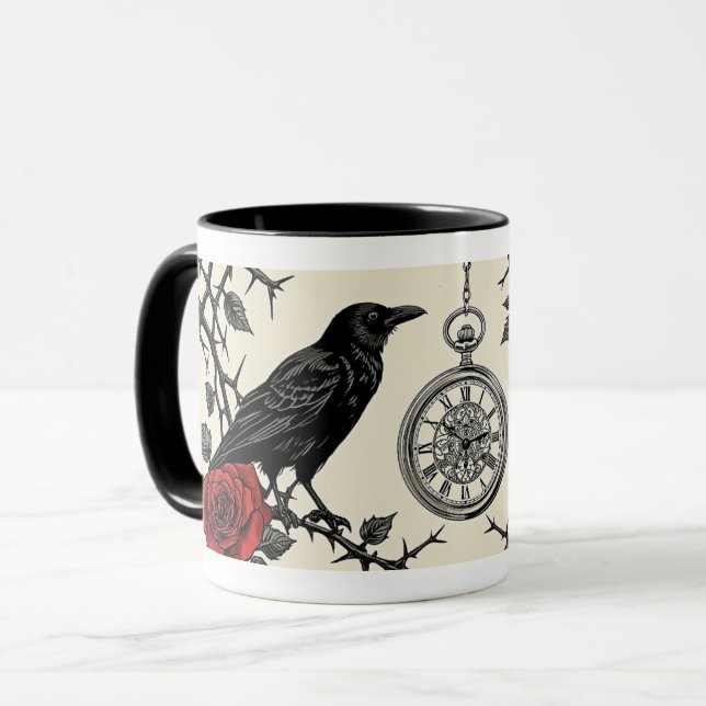 Gotisk Ravens klocka och rosor Mugg (Framsida vänster)