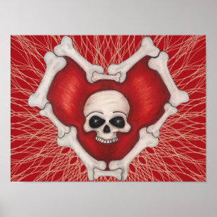 Gotisk röd huvud med ben skalle på spiral linjer poster