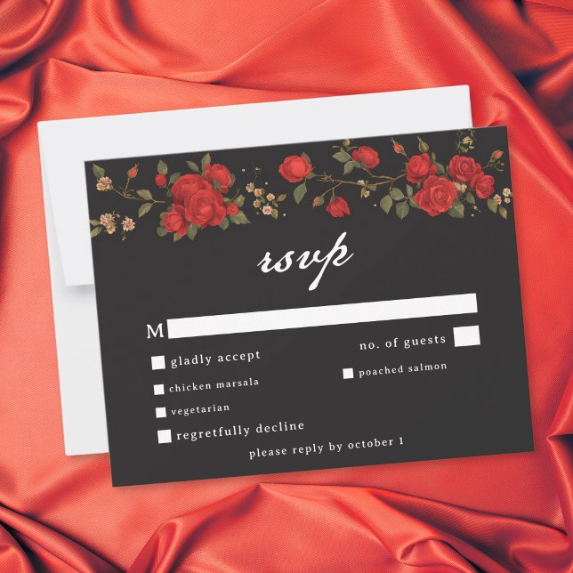 Gotisk röd ros Tills döden skiljer oss åt bröllop OSA Kort (Gothic Red Rose Until Death Do Us Part Wedding RSVP Card)