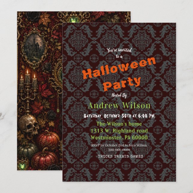 Gotisk romantisk Halloween Inbjudningar (Fram/baksida)