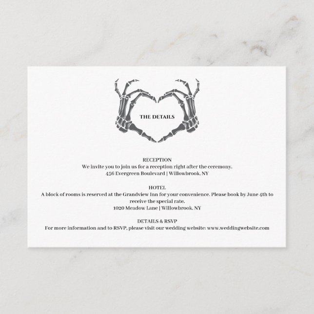 Gotisk romantisk skelett-hand Halloween-bröllop Tilläggskort (Framsida)