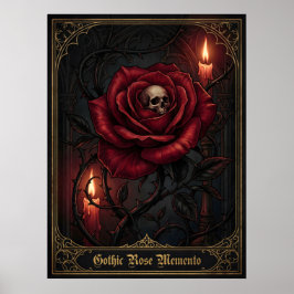 Gotisk Ros Memento Mori Dödskalle Mörk Blommig Lju Poster