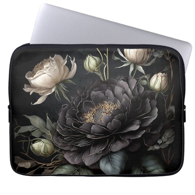 Gotisk rosarrangemang svart blomma laptop fodral (Framsidan)