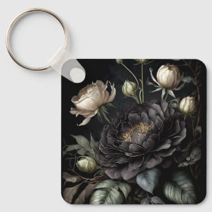 Gotisk rosarrangemang svart blomma nyckelring