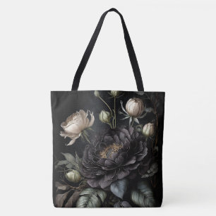 Gotisk rosarrangemang svart blomma tygkasse