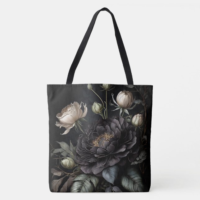 Gotisk rosarrangemang svart blomma tygkasse (Framsida)