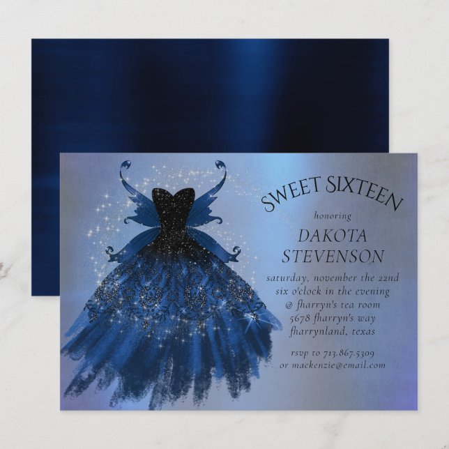 Gotisk sagoblå marin klänning | Djup koboltblå she Inbjudningar (Fram/baksida)