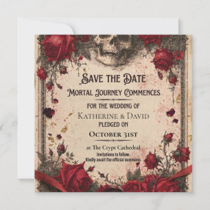 Gotisk Save the Date-mall med Dödskalle och Rosor Spara Datumet
