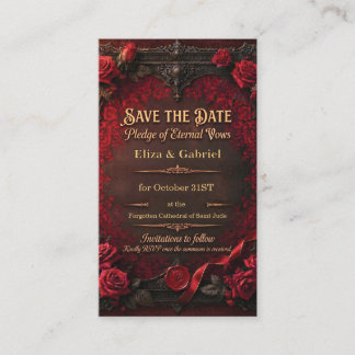 Gotisk Save the Date med röd ros och vaxsigill Tilläggskort