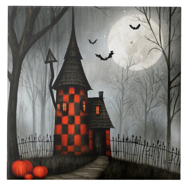 Gotisk schackbräde Halloween-torn Kakelplatta (Framsidan)