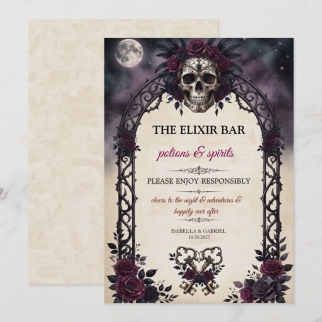 Gotisk skalle elixir bar Halloween inbjudan (Fram/baksida)