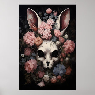 Gotisk Skalle Kanin Tryck, Mörk Blommig Hare Poster