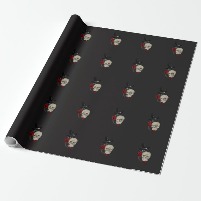 Gotisk skalle med rosa och korpsvart presentpapper (Utrullad)
