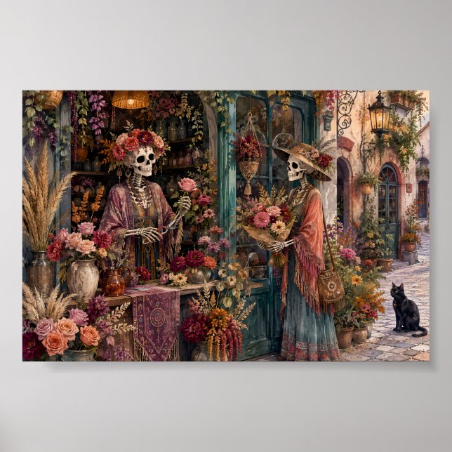 Gotisk Skelett Blomsterbutik Whimsigoth Blomsterha Poster (Framsidan)