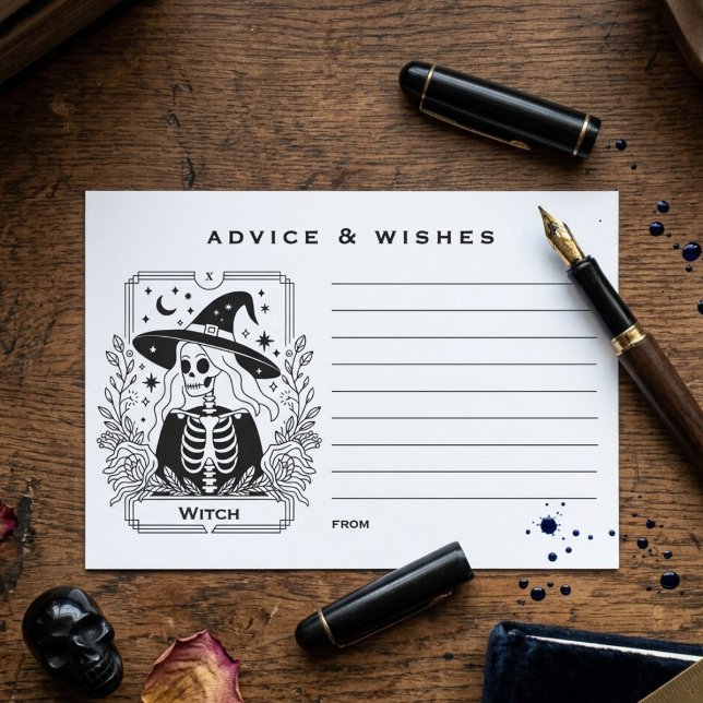 Gotisk Skelett Häxa Fest Rådkort (Gothic Skeleton Witch Party Advice Card)